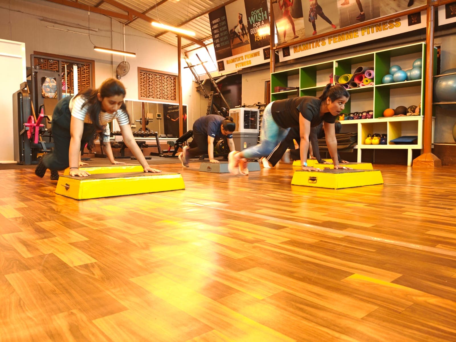 Women training together inside Namita's Femme Fitness studio.